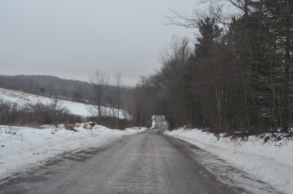 our GPS hates us and took us off onto this icy road to nowhere