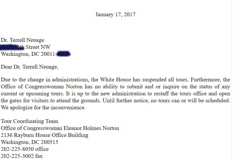 well now that is a surprise we no longer can do a White House tour because of some new dude living there