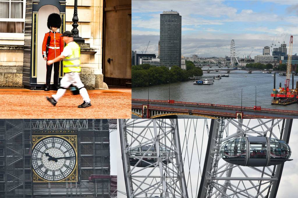changing of the guard, view from our balcony, Big Ben having a face-lift, the London Eye