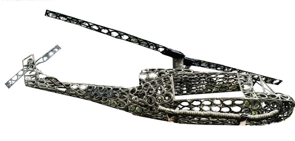 “RAR Somalia Veteran, Greg Hopgood, unveiled his Huey made with nearly a ton of horse shoes. Commissioned by the Mt Barker District Council for the 100th Anniversary at the end of WW1. Using a 112-year old-hand-cranked coke forge, he carefully sculptured and created the Iroquois helicopter, commonly known as a “Huey”, which is synonymous with the Vietnam War.”