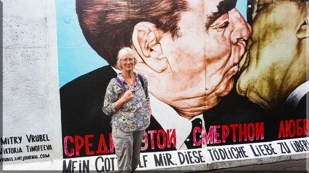 Communist dictators Leonid Brezhnev and Erich Honecker kissing