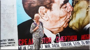 Communist dictators Leonid Brezhnev and Erich Honecker kissing