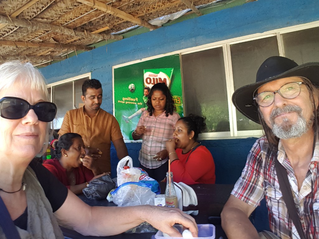 eating lunch with new friends along the way
