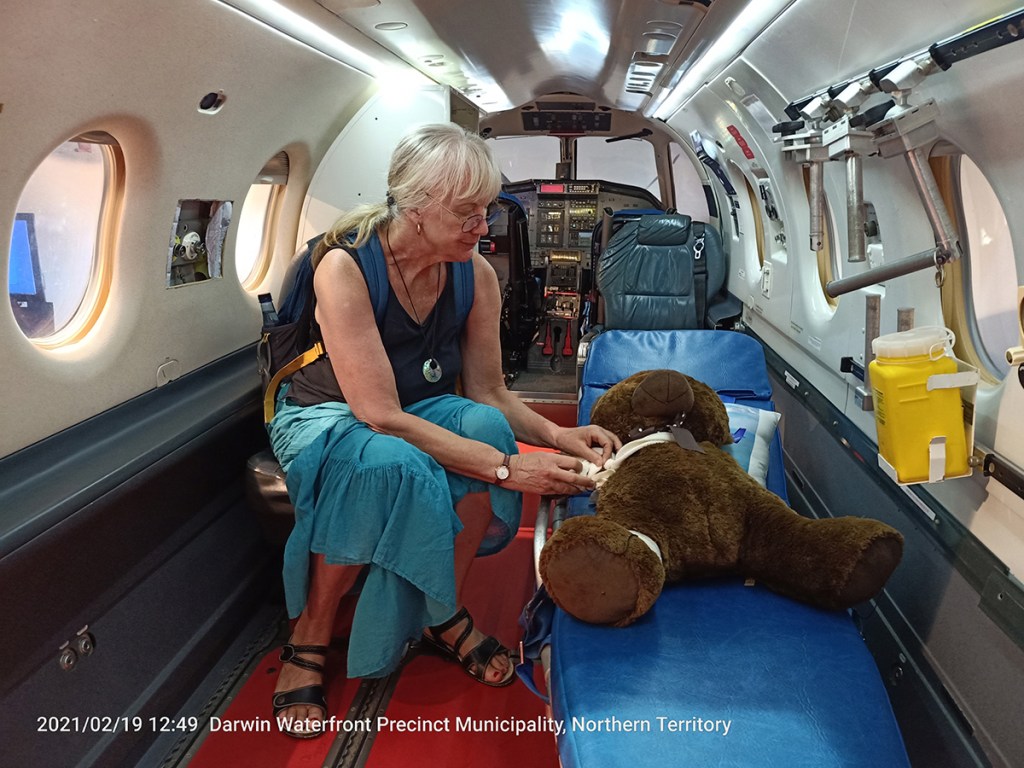 Narda attempts to save stuffed bear on operating table but it died before we could learn her name