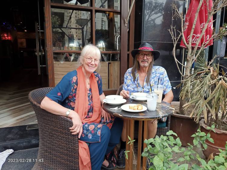 two cool people eating