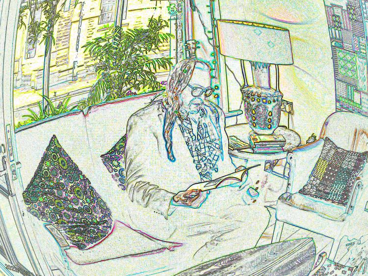 Narda's drawing of me at Hebden Bridge coffee shop - the day she switched to tea