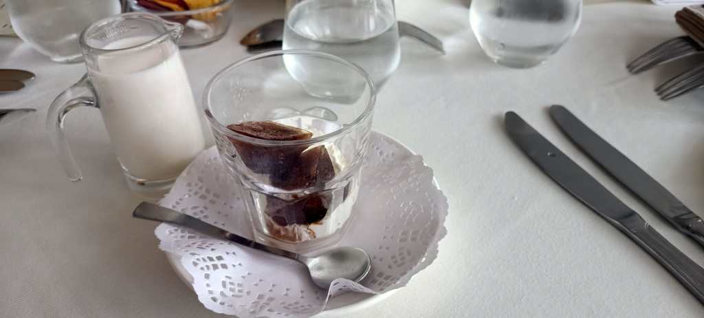 my cold coffee was two frozen coofee cubes in milk - new experience