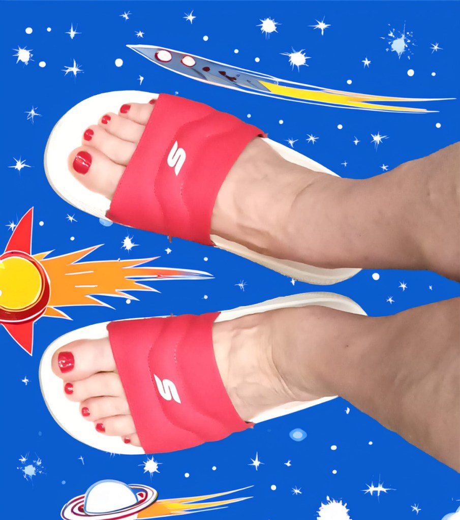 Narda's fancy nail job and new $5 Sketches sandals